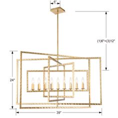 the golden chandelier is shown with measurements