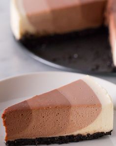 a slice of chocolate cheesecake on a plate