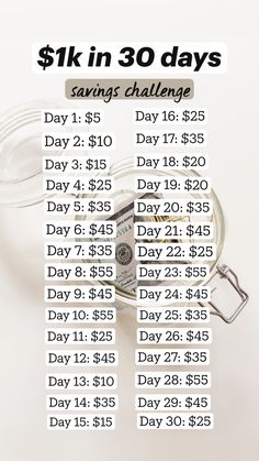 a jar with money in it and the words $ 1k in 30 days savings challenge