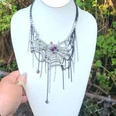 Absolutely Stunning Rhinestone Encrusted Spider Web Spiders Hanging Down Pink Rhinestones On The Spiders Halloween Necklace, Halloween Spider Web, Betsey Johnson Jewelry, Pink Rhinestones, Spiders, Spider Web, Gothic Fashion, Jewelry Ideas, Pink Grey