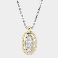 Necklace Size : 36" + 2.25" L Pendant Size : 1" X 2" Necklace Size, Oval Pendant, Necklace Sizes, Cz Stone, Long Necklace, Two Tone, Gold Plate, On Sale, Plating