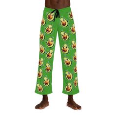 These Pajamas are Fun and comfortable! Everybody loves avocados.  Neither lounging at home nor resting has ever been this stylish. These personalized pajama pants are made of 100% polyester jersey knit fabric - a silky smooth choice that, along with the relaxed fit, helps anyone feel at ease. Their back elastic with a drawstring tie and all-over-print capability deliver great looks with the best fit possible. .: 100% polyester .: Light fabric (6 oz/yd² (203 g/m .: Relaxed comfort fit .: Back elastic and a black drawstring tie .: White seam thread .: Sewn-in care label .: Assembled in the USA from globally sourced parts Green Long Pants Sleepwear For Lounging, Green Comfortable Sleepwear With Relaxed Fit, Green Relaxed Fit Comfortable Sleepwear, Green Stretch Sleepwear For Loungewear, Green Sleepwear Long Pants For Sleepover, Green Relaxed Fit Sleepwear For Relaxation, Green Relaxed Fit Sleepwear, Casual Green Bottoms For Pajama Party, Casual Green Sleepwear With Elastic Waistband