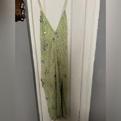 Never Worn, All Beads In Tact, Green Color, Size 12, Excellent Condition, Corset Back Summer Evening Beaded Sequin Dress, Beaded Sequin Dress For Evening In Spring, Green Beaded Party Dresses, Summer Cocktail Sequin Dress With Beading, Summer Beaded Sequin Dress For Cocktail, Glamorous Beaded Sequin Dress For Spring, Green Beaded Dresses For Spring, Summer Beaded Sequin Cocktail Dress, Summer Wedding Sequin Dress With Beaded Details