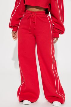 Available In Taupe And Red. Lounge Pant High Waisted Elastic Waistband French Terry Drawstring Contrast Trim Stretch Pair/ Mix And Match With "Almost The Weekend Lounge Top" 60% Cotton 40% Polyester Imported | Almost The Weekend Lounge Pant in Red size 3X by Fashion Nova Red Lounge, Hawks Game, Playing Dress-up, Red Joggers, Game Outfit, Dream Outfits, Urban Outfitters Pants, Lounge Top, Tall Girl