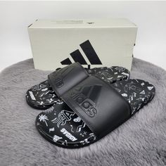 New Adidas Adilette Comfort Sandal Men's Slides Size 9 Brand New With Box Regular Fit Slip-On Construction Bandage Upper Contoured Footbed Eva Outsole Product Color: Core Black / Core Black / Cloud White Product Code: If3057 Black Slip-on Flip Flops For Leisure, Adidas Black Slides For Summer, Black Non-slip Flip Flops For Streetwear, Non-slip Black Flip Flops For Streetwear, Adidas Non-slip Black Slides, Adidas Black Non-slip Slides, Adidas Black Synthetic Flip Flops, Adidas Black Slides With Logo, Casual Black Adidas Flip Flops