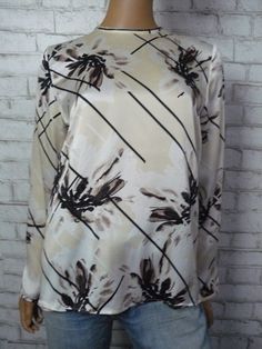 $258 Equipment Femme Cream Floral Black Stripe Silk Charmeuse Blouse S NEW E687 Black Silk Blouse With Floral Print, Luxury Silk Blouse With Floral Print, Multicolor Print Silk Long Sleeve Blouse, Non-stretch Multicolor Floral Print Blouse, Stripe Silk, Silk Charmeuse, Pullover Styling, Long Sleeves, Black White