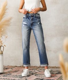 KanCan Signature Baggy Fit Stretch Jean - Blue 25/27, Women's Saylor Ultra high rise Cuffed - extend your inseam 2 when uncuffed Baggy - Loose fit relaxed through the hip and thigh 12 bottom opening Destruction details Shoe sku 955468 Model Info: Height: 5'7 | Bust: 30 1/2 | Waist: 23 | Hip: 35 | Wearing Size: 25x27. This quality denim is hand-finished for a unique look. It will wear like your favorite jeans, with each hole and tear continuing to destruct over time. You will love the comfort of Oprah Jeans, Kancan Jeans Outfit, Loosely Fitted Ankle-length Jeans For Work, Baggy Ankle-length Jeans For Spring, Women’s Baggy Jeans, Ankle-length Jeans With Pockets In Denim Blue, Womens Baggy Jeans Levi's®, Jean Fits, Outfit Challenge