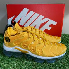 Womens Nike Air Vapormax Plus Go The Extra Smile Pollen Yellow Do5874-700 Size Nike Yellow Running Shoes With Translucent Outsole, Yellow Custom Sneakers With Translucent Outsole For Sports, Breathable Custom Nike Sneakers, Custom Sneakers With Air Cushioning For Sports, Custom Sports Sneakers With Air Cushioning And Round Toe, Casual Yellow Custom Sneakers With Translucent Outsole, Casual Custom Yellow Sneakers With Translucent Outsole, Nike Air Max Sports Shoes With Round Toe, Air Max Cushioned Sneakers With Round Toe