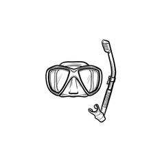 a black and white drawing of a diving mask with a toothbrush on the side