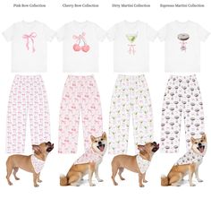 We are loving our latest coquette pajamas pants! Pair them with the matching top to create a cute matching set! You can even go for a matching bandana to match your pup! Definitely great for coquette aesthetic, pink bow aesthetic, & balletcore vibes. These would also be so cute for bridesmaid gifts & bachelorette sleepovers! The soft and stretchy pajama pants make it perfect for sleeping or lounging around home. Check out our shop to get the matching tee & doggy bandana!  D E T A I L S * Materia Cute Loungewear Sets With Long Pants, Cute Matching Loungewear Set, Cute Matching Set Sleepwear For Pajama Party, Matching Set Sleepwear For Pajama Party, Matching Pyjamas Friends, Pajamas Coquette, Coquette Pjs, Bow Pajamas, Christmas Pajamas Aesthetic