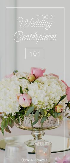 a white table with flowers and candles on it that says wedding centerpieces 101