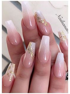 Ombre Acrylic Nails Coffin With Design, Blush Color Nails Acrylic, Gold Tip Nails Coffin, Simple Birthday Nails Coffin, Prom Nails Pink And Gold, Neutral Nails With Red Design, Ombre Nails With Gold Design, Formal Nails Design, Nail Designs With Ombre