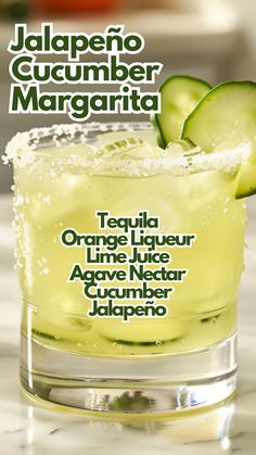 an advertisement with cucumber margaritas in it