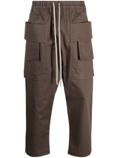 Dust brown cotton straight leg elasticated drawstring waistband multiple cargo pockets cropped leg Rick Owens Drkshdw, Mens Cargo, Cargo Pants Men, Cargo Trousers, Drawstring Waistband, Rick Owens, Cropped Pants, Cargo Pants, Straight Leg