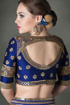 royal blue bridal saree - Google Search Indian Blouse Designs, Blue Blouse Designs, Blouse Design Images, Indian Saree Blouses Designs