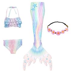 Pool time just got a little more magical! Splash into summer as the queen mermaid and rule the pool! You cant go wrong with any of the 7 adorable styles and colors to choose from. What are you waiting for!? 4 peice set includes a 2 piece mermaid bikini set, a mermaid tail, and flower crown headband. Pink Mermaid Swimwear For Beach Season, Pink Mermaid Swimwear For The Beach, Pink Mermaid Beach Swimwear, Playful Mermaid Swimwear For Summer, Summer Beach Mermaid Dress, Playful White Pool Sets, Playful White Poolside Sets, Pink Mermaid Dress For Summer, White Swimwear For Ocean Activities And Beach Season