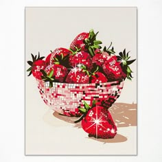 a painting of strawberries in a basket