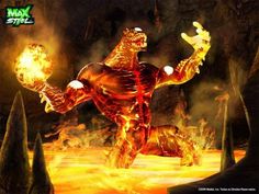 an animated image of a man with fire in his hands and flames coming out of his arms