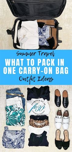 what to pack in one carry - on bag for the summer travel season, with text overlay