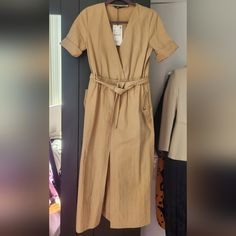 Safari Type Dress. Size M. New With Labels. Made Of Cotton. Belt With Metal Hardware. Ideal For The Fall Season. Zara Polka Dot Dress, Olive Green Midi Dress, Summer Shift Dress, Midi Shift Dress, Fitted Midi Dress, Tan Dresses, Wrap Midi Dress, Denim Shirt Dress, Green Midi Dress