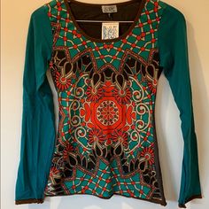 Long Sleeve Size Small Tee With Retro Sixties Print Raw Edge Hem On Bottom Sleeves. New With Tags. So Adorable! Retro Print, So Adorable, Retro Prints, Raw Edge, Long Sleeve Tee, Long Sleeve Tees, Womens Sizes, Tops & Tees, Womens Tops