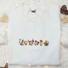 All Disney Characters Christmas Embroidered T-shirt, Disney Christmas Embroidered Shirt, Best Christmas Gift Ideas Disney White Christmas Tops, Disney Christmas Cotton Top, Disney Cotton Christmas Tops, Disney Characters Christmas, All Disney Characters, Disney Inspired Fashion, Vintage Mickey, Embroidered Tshirt, Disney Christmas