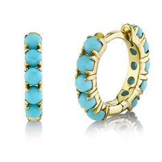 Turquoise Mini Huggie Earrings    * 14k Yellow Gold    * Turquoise .72cw   * P-4247 Huggie Earrings, Huggies Earrings, Yellow Gold, Turquoise, Yellow, Gold