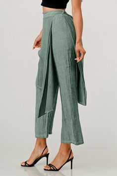 Raw Moda Linen Layered Minna Pants Bottom Raw Moda One Size Teal Green Linen Bottoms For Fall, Spring Wide-leg Harem Pants With Belt Loops, Spring Wide Leg Harem Pants With Belt Loops, Wide Leg Harem Pants With Belt Loops For Spring, Non-stretch Linen Pants For Fall, High Waist Linen Bottoms For Fall, High-waist Linen Pants For Fall, High-waist Green Linen Pants, Non-stretch High Waist Linen Pants