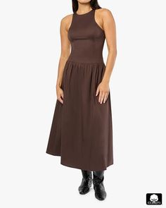 This halter midi dress has a fitted bodice with a high neck, a racerback, and a full-length skirt. Princess seams, gathering at the waist, and a smocked back panel help define the shapeMidi lengthFitted bodiceBalloon skirtPrincess seams at front and backBack smocking panelInvisible zipper at back Halter neckRacerback98% Cotton 2% SpandexDry clean only. This halter midi dress has a fitted bodice with a high neck, a racerback, and a full-length skirt. Princess seams, gathering at the waist, and a Balloon Skirt, Full Length Skirts, Halter Midi Dress, Autumn Sales, Princess Seams, Princess Seam, Nordstrom Store, Nordstrom Dresses, Fitted Bodice