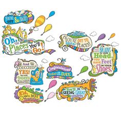 colorful speech bubbles with sayings on them