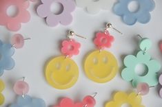 Smiley acrylic dangle earring   This earring is lightweight and dainty!  - Earring posts are hypoallergenic. - Earring is made with acrylic components and a hypoallergenic post. ᕱ Find more great Fern & Arrow Workshop goods at https://fern-arrow-workshop.square.site/ Trendy White Plastic Earrings, Trendy White Earrings, Trendy Yellow Plastic Earrings, Trendy Plastic Earrings For Gift, Trendy Hypoallergenic Clear Earrings, Trendy Clear Drop Earrings, Trendy Hypoallergenic Resin Earrings, Trendy Resin Earrings, Key Fobs Wristlet