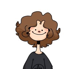 a drawing of a woman with brown hair wearing a black t - shirt and smiling