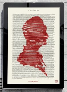 a book page with the shape of a man's head in red on it