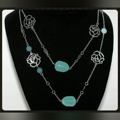 This Is A Delicate, Lightweight Chain And Bead Necklace. Silver Tone Roses, Leaves, And Acrylic Beads That Remind You Of The Colors Of The Ocean. Nwot (I Have 2 Available) Elegant Blue Beaded Necklaces With Chain, Elegant Blue Beaded Necklace With Adjustable Chain, Elegant Blue Beaded Chain Necklace, Elegant Blue Long Chain Necklace, Elegant Long Blue Chain Necklace, Elegant Turquoise Metal Beaded Necklace, Elegant Turquoise Long Necklace For Gift, Blue Beaded Long Necklace, Elegant Blue Metal Chain Necklace