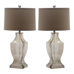 pair of glass table lamps with brown shades