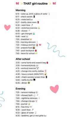 Best School Morning Routine, To Do Morning List, To Do List Routine, Grwm Ideas List, Morning Of School Routine, Girl Routine Ideas, Preppy Night Time Routine, School Night Routine For Teens, Night Routine With Time Stamps