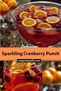 sparkling cranberry punch with oranges and cherries