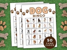 two dogs and their names are shown in this printable dog bingo game for kids