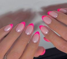 Preppy Acrylic Nails Pink, Flashy Nails Summer, Acrylic Nails For Florida Vacation, Birthday Nails Preppy, Cute Color French Tip Nails, Nail Into Acrylic, Bright Nails French Tips, Two Tone Tips Nails, Cute Pink French Tips