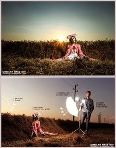 two different pictures with people sitting in the grass and one is holding a light bulb