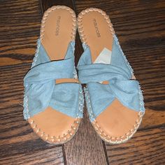 New With Tags. Size Seven Denim Blue. Super Cute. I Have White Pair Listed Too. Bundle And Save!! Smoke Free Home D54 Light Blue Casual Beach Sandals, Blue Denim Beach Sandals, Blue Denim Sandals For The Beach, Denim Blue Flat Sandals For Beach, Denim Flat Sandals For Vacation, Flat Denim Sandals For Vacation, Summer Denim Sandals For The Beach, Casual Light Blue Sandals For Vacation, Denim Blue Denim Sandals For Vacation