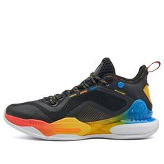 the adidas basketball shoe is black and multicolored