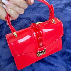 This Bag Is Brand New And Unused But Missing Tag. It Has A Removable Gold Strap To Extend. Trendy Red Satchel, Chic Red Satchel For Party, Red Party Bags With Gold-tone Hardware, Red Satchel With Detachable Strap For Party, Red Party Satchel With Detachable Strap, Red Rectangular Satchel For Party, Red Mini Bag, Mini Bags, Lady In Red