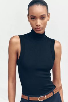 HIGH COLLAR TOP - Black | ZARA United States Zara Tank Top, Turtleneck T Shirt, Sharp Dressed Man, Sleeveless T Shirt, Cardigan Sweater Dress, Leather Shirt, Collar Top, Sleeveless Tshirt, Women Life