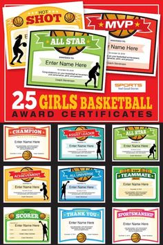 Girls Basketball Editable Certificates Basketball Awards Certificates, Basketball Awards, Girls Basketball, Award Certificates