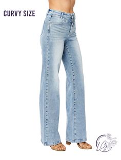 Experience retro style with a modern twist in our Rosamund Front Yoke Retro Wide jeans by Judy Blue. These high-waisted jeans feature a front yoke for a flattering fit, guaranteeing comfort and style. Step into the past with these must-have statement piece! 94% Cotton / 5% Polyester / 1% Spandex FRONT RISE:11"INSEAM:33" Chic Medium Wash Full-length Jeans, Chic Medium Wash Full Length Jeans, Chic Medium Wash Flare Jeans, Chic Light Wash Full Length Jeans, Wide Jeans, High Waist Jeans, Must Haves, Retro Fashion, Spandex