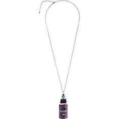 a necklace with a bottle on it and a chain hanging from the bottom that is attached to