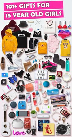 the back cover of a magazine with lots of items on it, including clothing and accessories