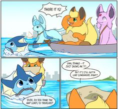 an image of pokemon in a boat with the caption that reads, there it is