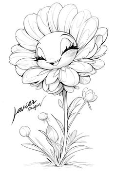 a drawing of a flower with the words happy written on it